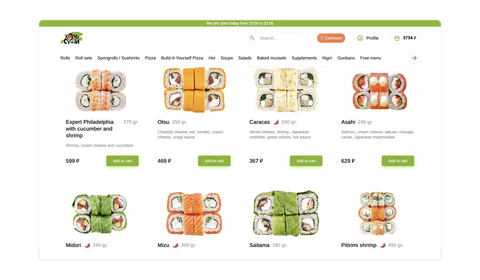 Responsive Wantsushi web ordering interface