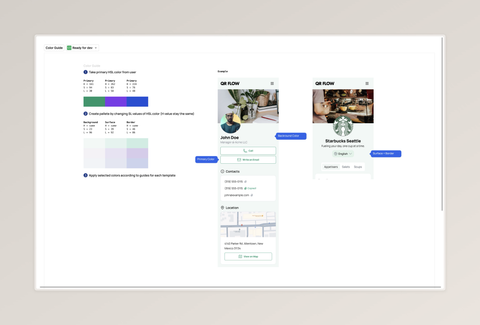 QR Flow color-generation rules applied to different microsite templates