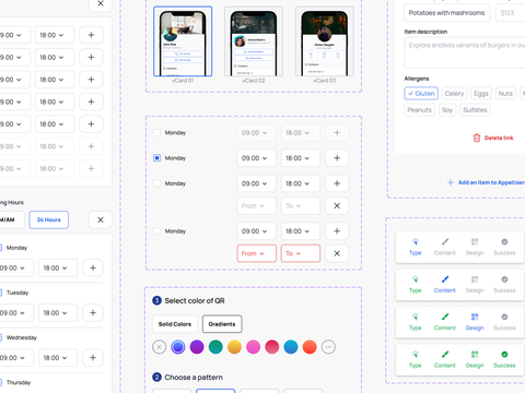 A selection of components and variants from the QR Flow design system