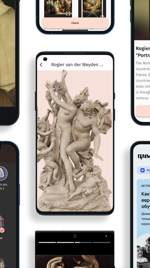 Screenshots of the Oil on Canvas app featuring Sculpture viewer in 3D